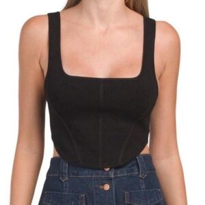HOUSE OF HARLOW 1960 TAN CREAM CORSET KNIT CROP TOP SQUARE SCOOP NECK SIZE XS